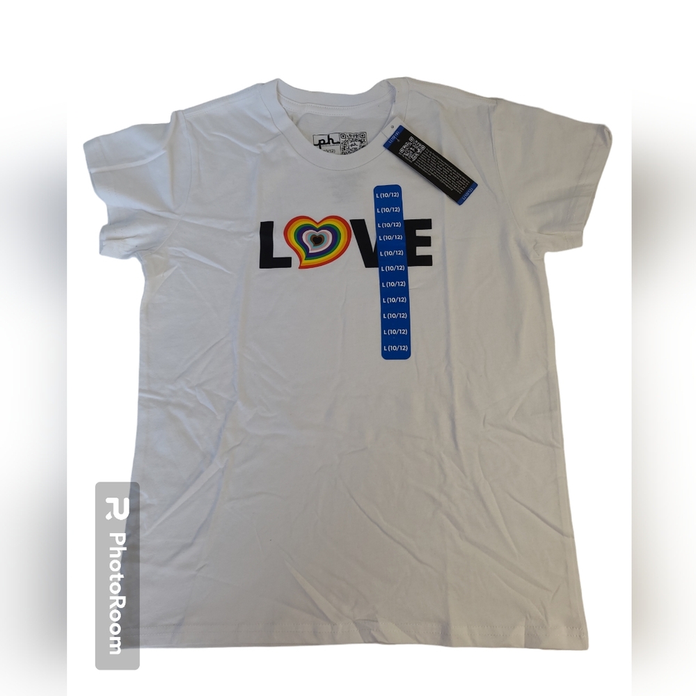 The Phluid Project T-Shirt Large(10/12) White Kids Unisex Short Sleeve Love Crew